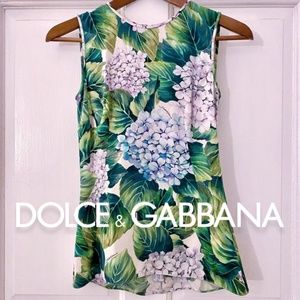 DOLCE & GABBANA Iconic Hydrangea / Logo Print silk blouse